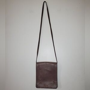 Vintage Fossil Leather Embroidered Crossbody Shoulder Bag